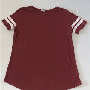 Victoria’s Secret PINK striped shoulder red tee